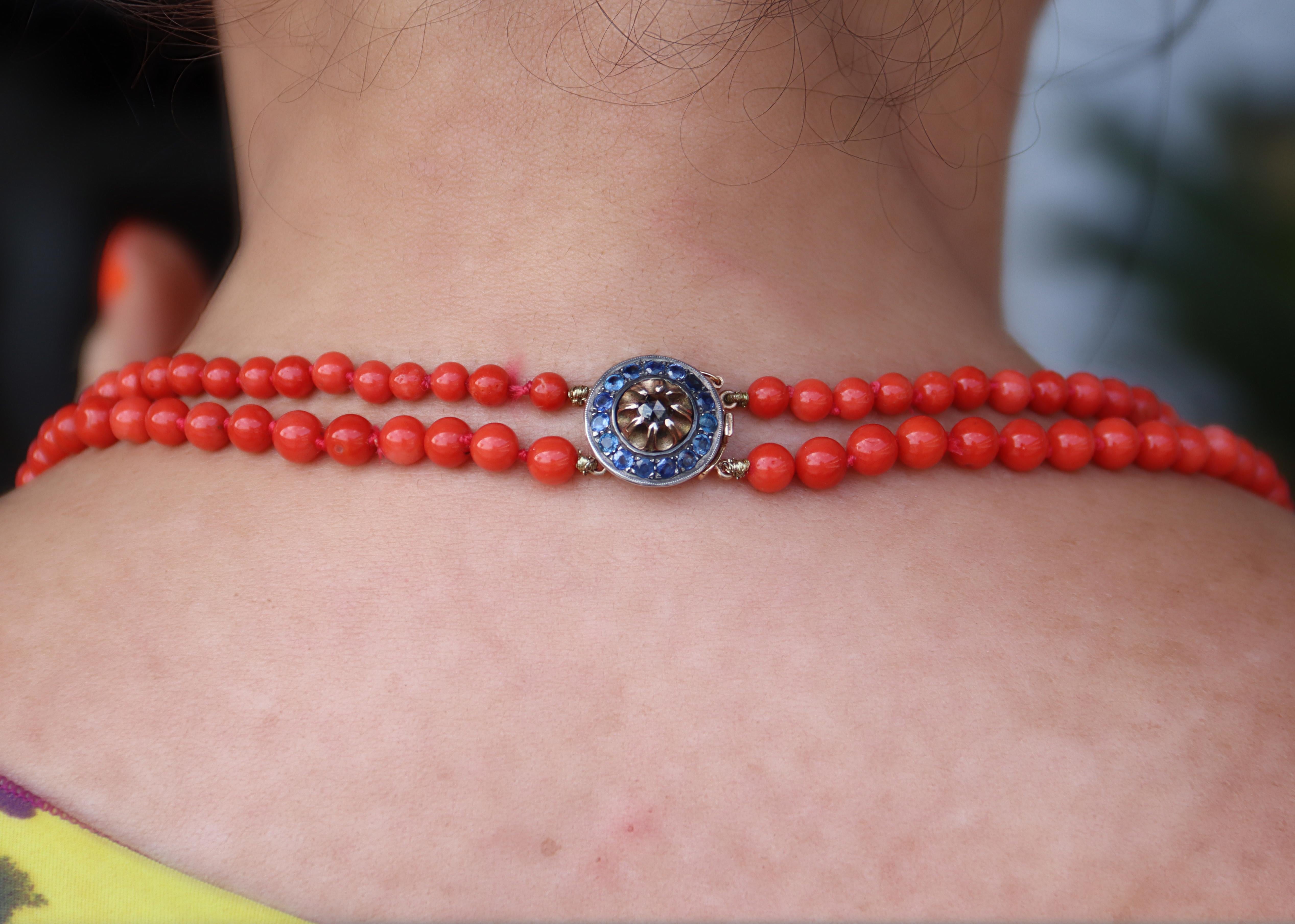 Sardinia Coral 14 Karat Yellow Gold Multi-Strands Necklace For Sale 6