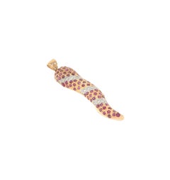 Diamonds Ruby 18 Karat Yellow And White Gold Horn Pendant Necklace