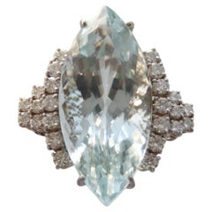 Contemporary 18K White Gold Natural Aquamarine & Diamond Cocktail Ring, 55ct