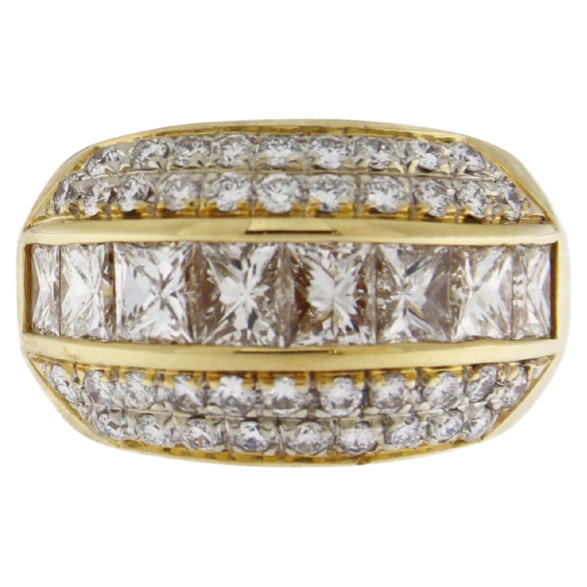 Handcraft Princess Cut Diamanten 18 Karat Gelbgold Band Ring