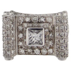 Bague de cocktail en or blanc 18 carats avec diamants Handcraft