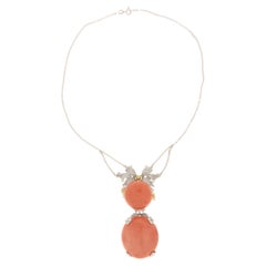 Handcraft Coral 18 Karat White Gold Diamonds Pendant Necklace
