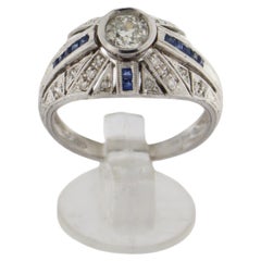 Handcraft 18 Karat White Gold Diamonds Sapphires Cocktail Ring