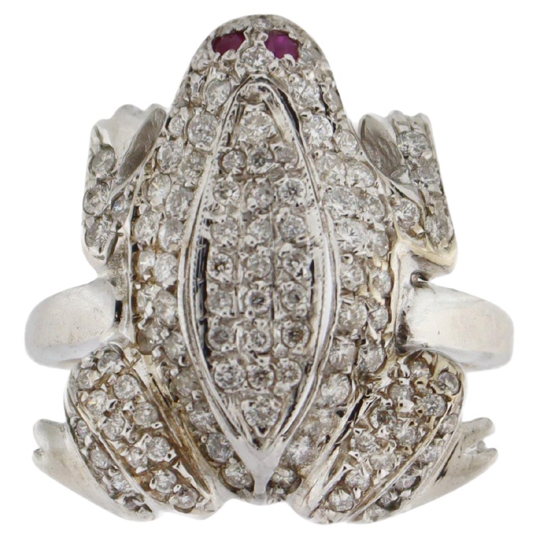 Handcraft Frog 18 Karat White Gold Diamonds Cocktail Ring