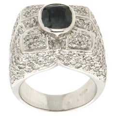 Handcraft Sapphire 18 Karat White Gold Diamonds Cocktail Ring