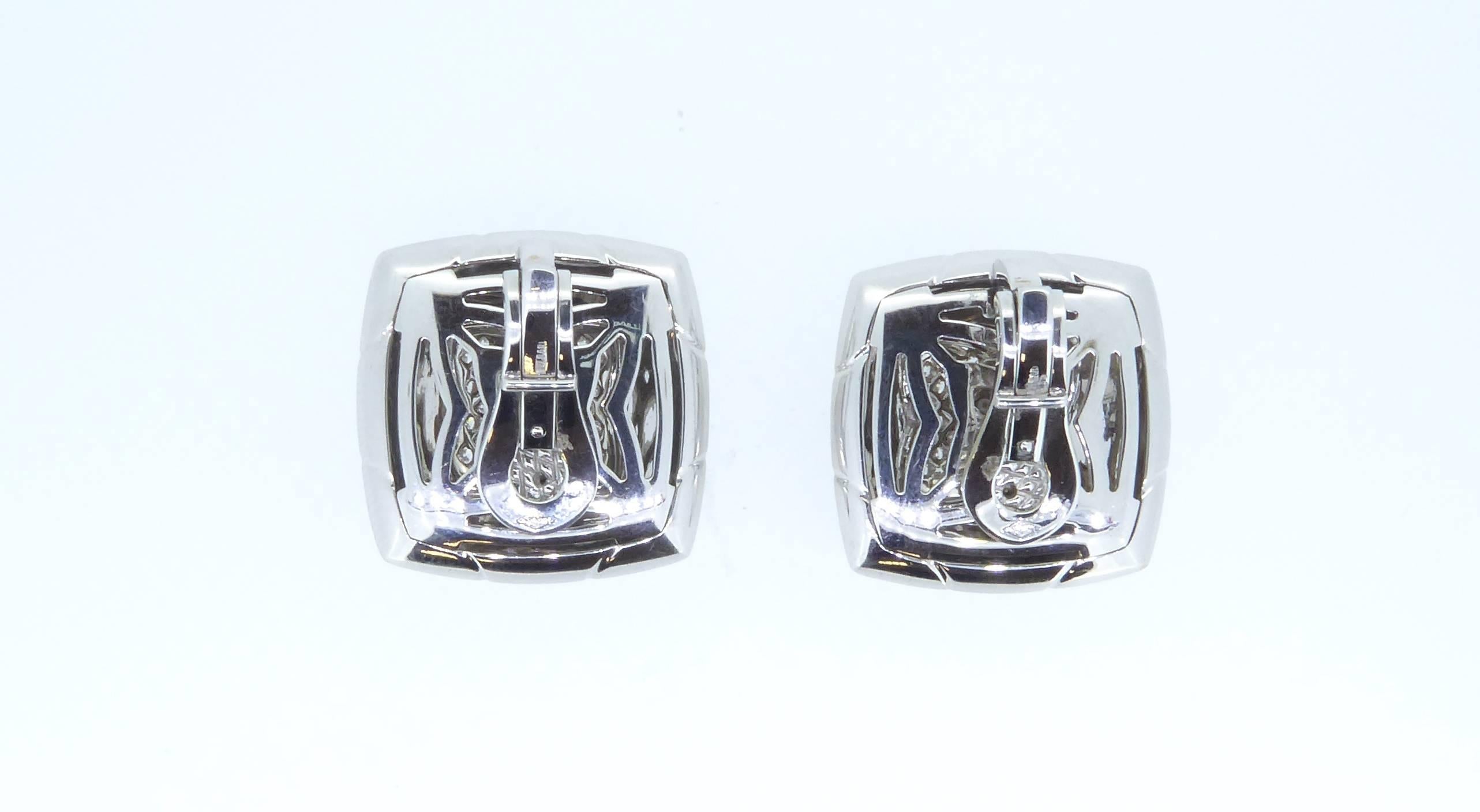 Bulgari Pyramid 18ct White Gold and Diamond Ear Clips. the centres pavé-set with approximately 1.50cts of diamonds. Each clip signed "Bulgari" and French assay gold marks