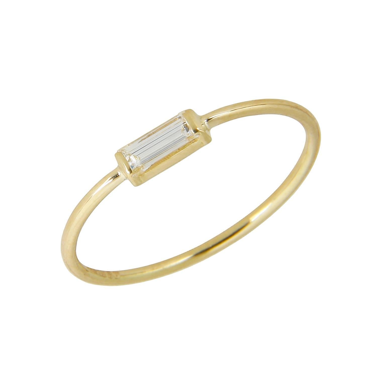 Sweet Pea 18k Yellow Gold and Diamond Baguette Engagement Ring For Sale