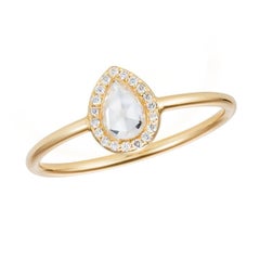 Sweet Pea 18k Gold Pear Shaped, Rose Cut Diamond Halo Engagement Ring