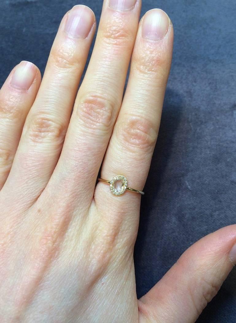 Contemporary Sweet Pea 18 Carat Yellow Gold Rose Cut, Oval Diamond Halo Engagement Ring