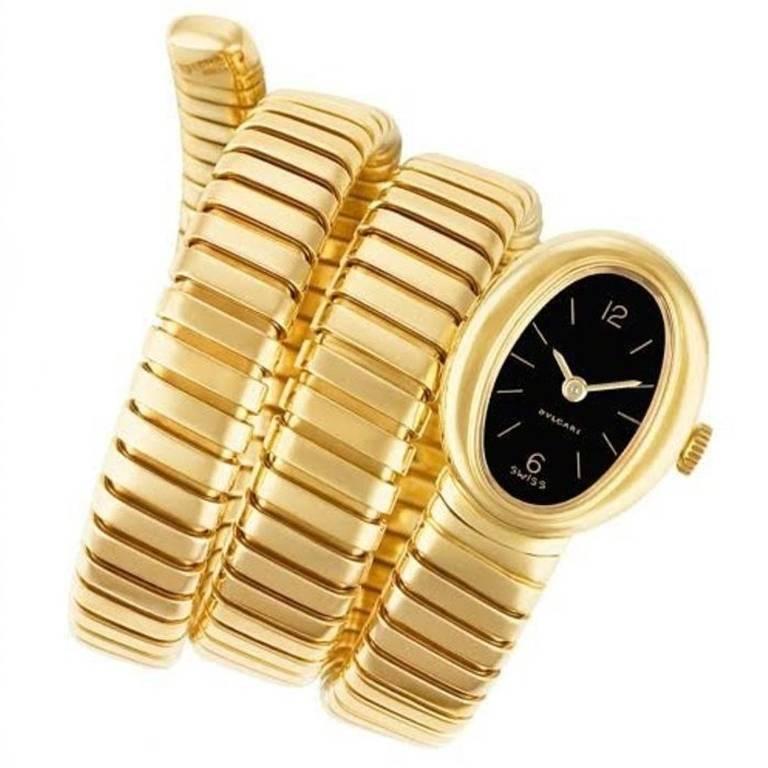 Bulgari Yellow Gold Tubogas Bracelet Wristwatch, 1970s 