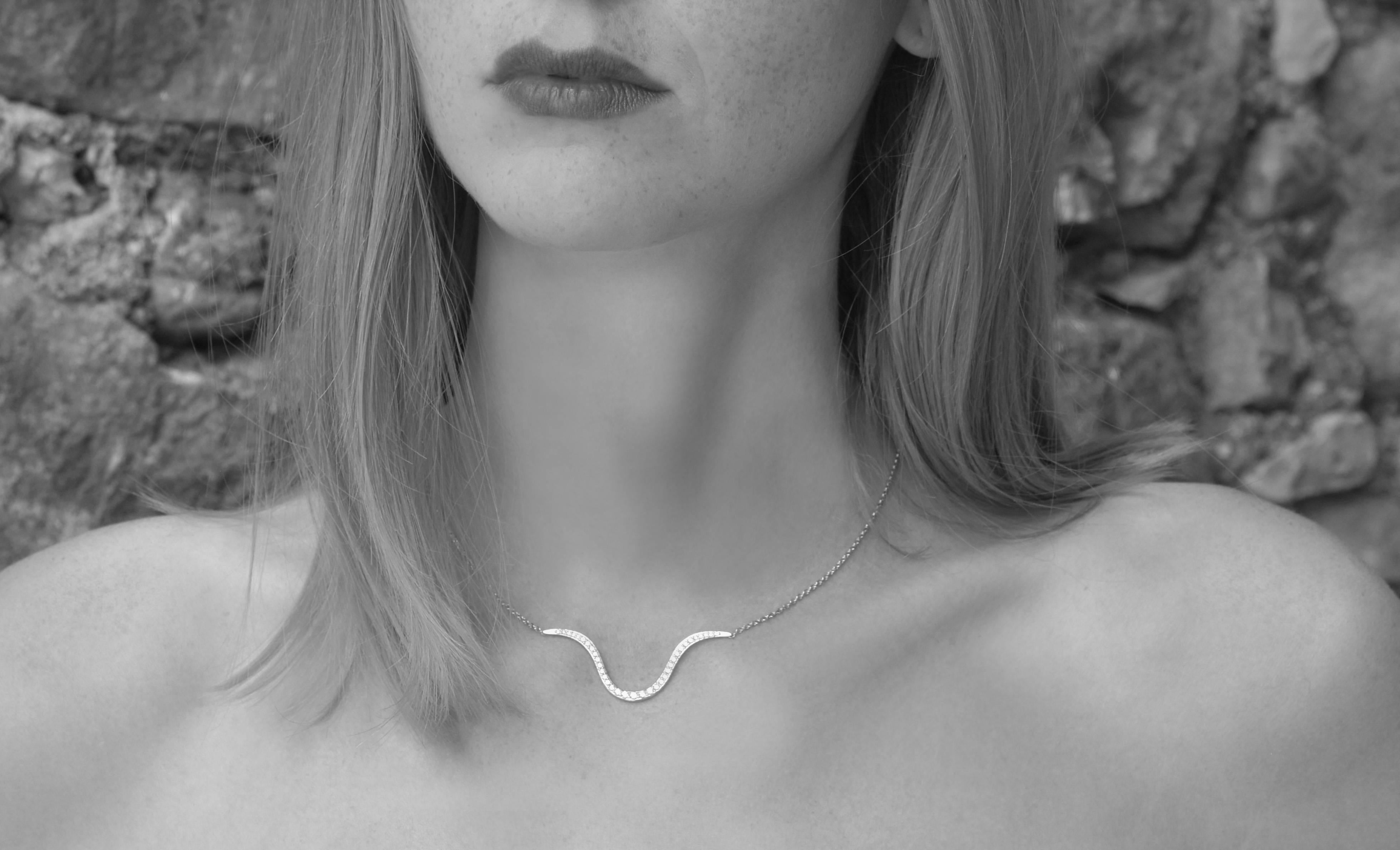 Round Cut Liv Luttrell Contour White Diamonds and Gold Pendant Necklace For Sale
