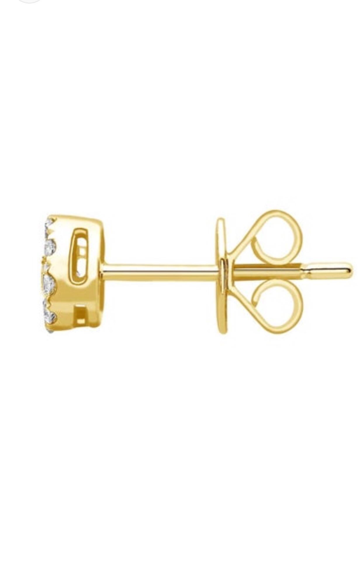 Diese eleganten Ohrstecker mit runden Brillanten und H-SI-Diamanten sind in 18 Karat Gelbgold gefasst. Diese Mini-Cluster-Ohrstecker haben ein Gesamtgewicht von 0,25 Karat und einen Durchmesser von 4 mm (jeder Ohrstecker). Diese Ohrringe wiegen 1,1