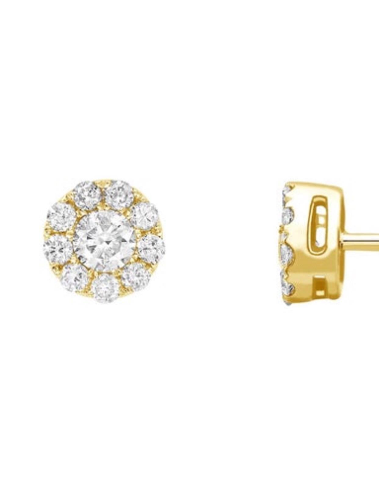 0,15 Karat Mini-Cluster runder weißer Diamant 18 Karat Gelbgold Ohrstecker  (Moderne) im Angebot