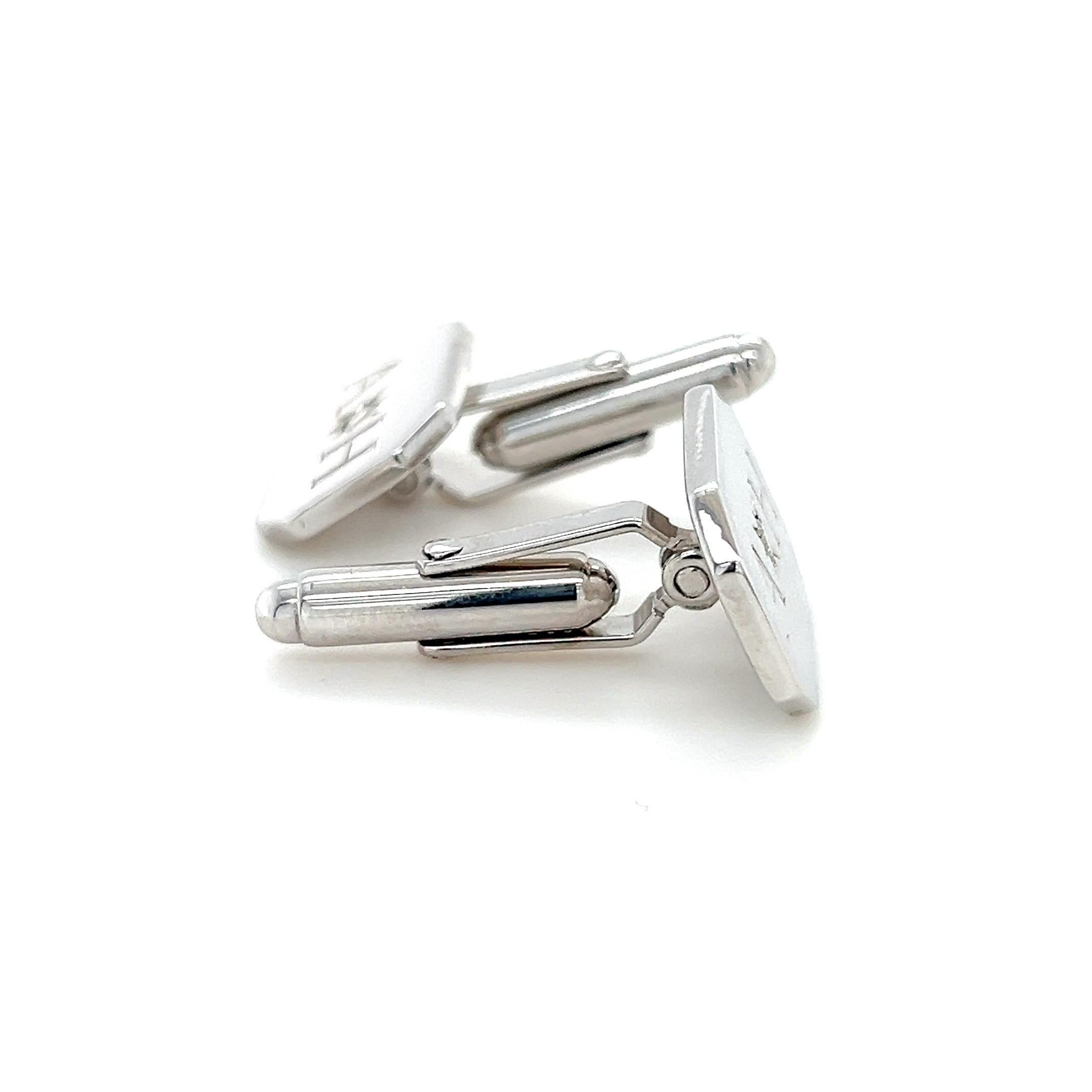 Diamond Bespoke Sterling Silver Rectangular Engraved Modern Classic Cufflinks For Sale 4