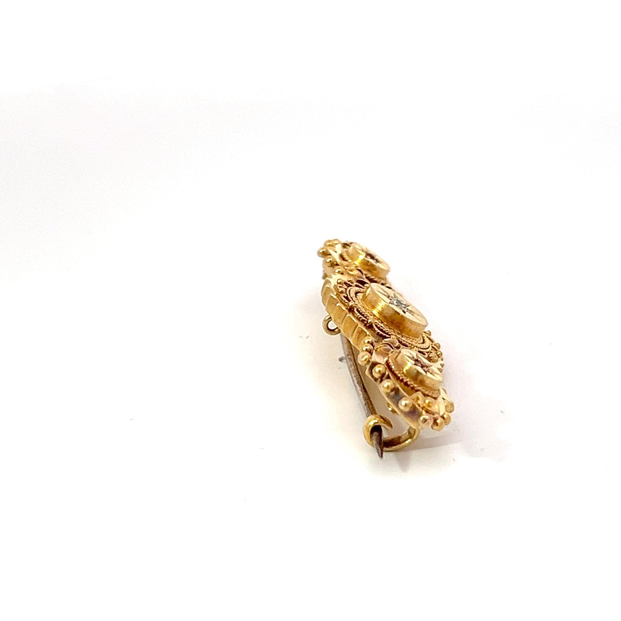 Antique Victorian Ruby 0.10 Carat Diamond 15 Karat Yellow Gold Vintage Brooch For Sale 9