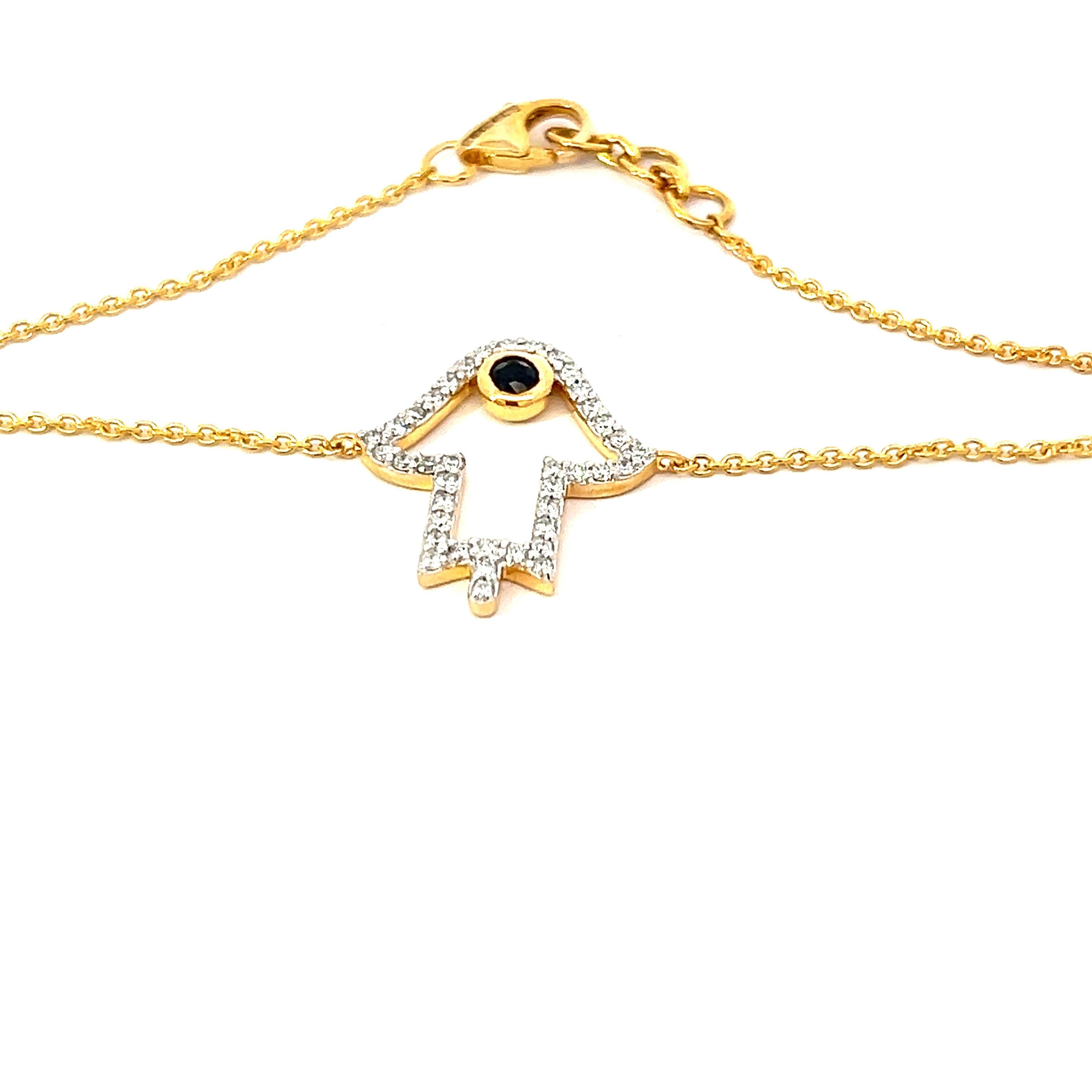 Hamsa 0.25 Carat Round Brilliant Diamond 18 Karat Gold Evil Eye Khamsa Bracelet For Sale 10