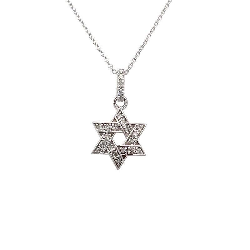 Diamond Star of David Round 0.12 Carat Pendant 18 Karat Gold Chain Necklace For Sale 2