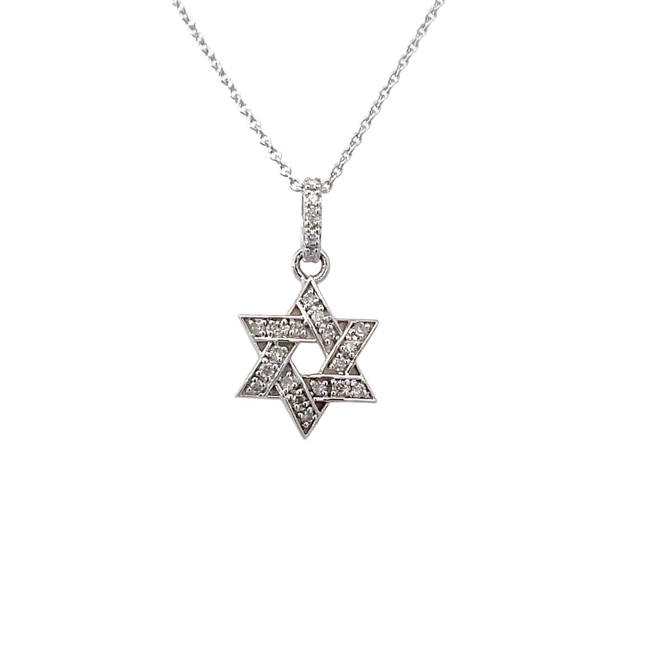 Diamond Star of David Round 0.12 Carat Pendant 18 Karat Gold Chain Necklace For Sale 3