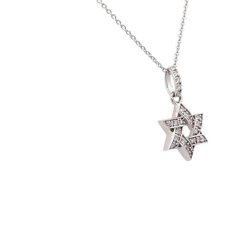 Diamond Star of David Round 0.12 Carat Pendant 18 Karat Gold Chain Necklace For Sale 5