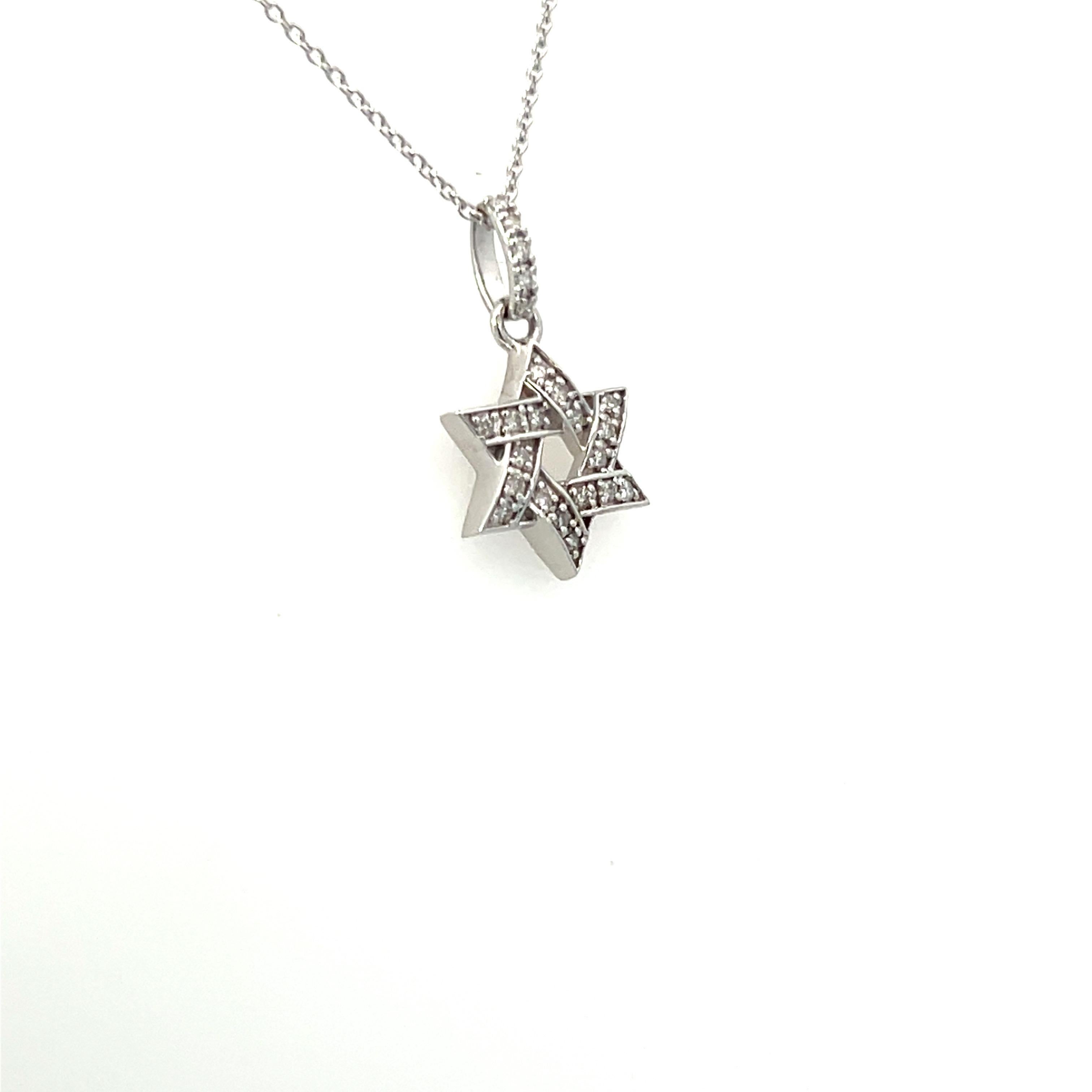 Diamond Star of David Round 0.12 Carat Pendant 18 Karat Gold Chain Necklace For Sale 6