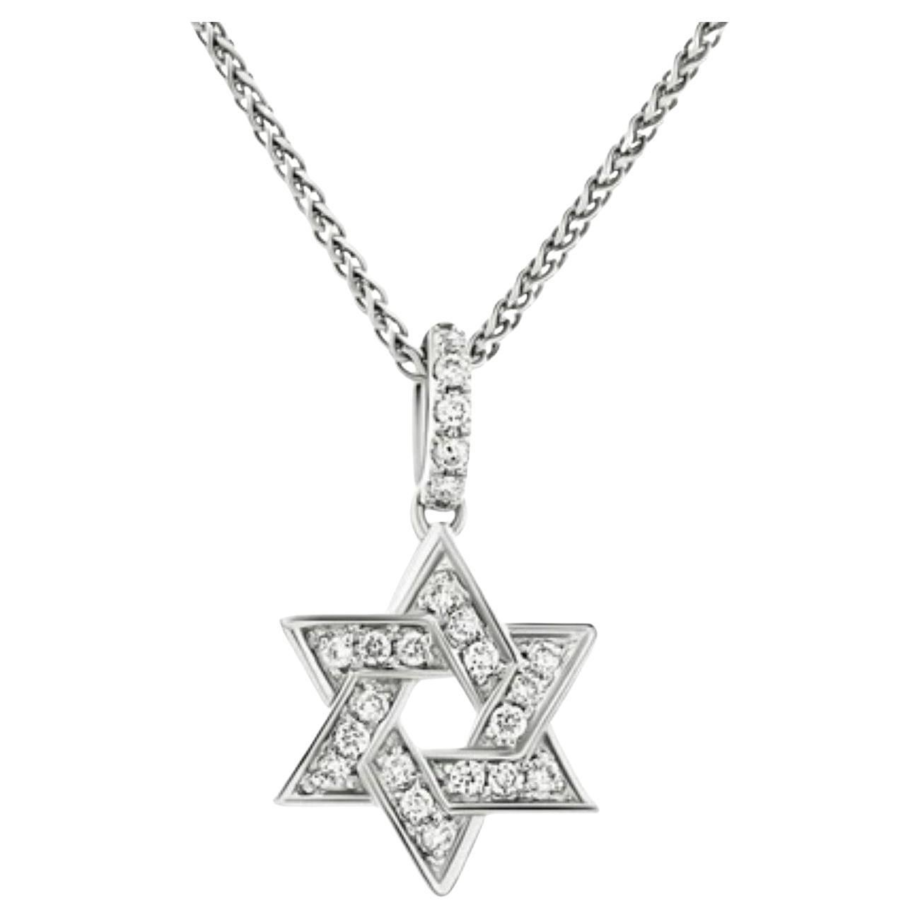 Diamond Star of David Round 0.12 Carat Pendant 18 Karat Gold Chain Necklace