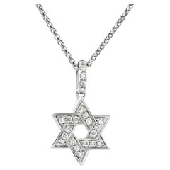 Diamond Star of David Round 0.12 Carat Pendant 18 Karat Gold Chain Necklace