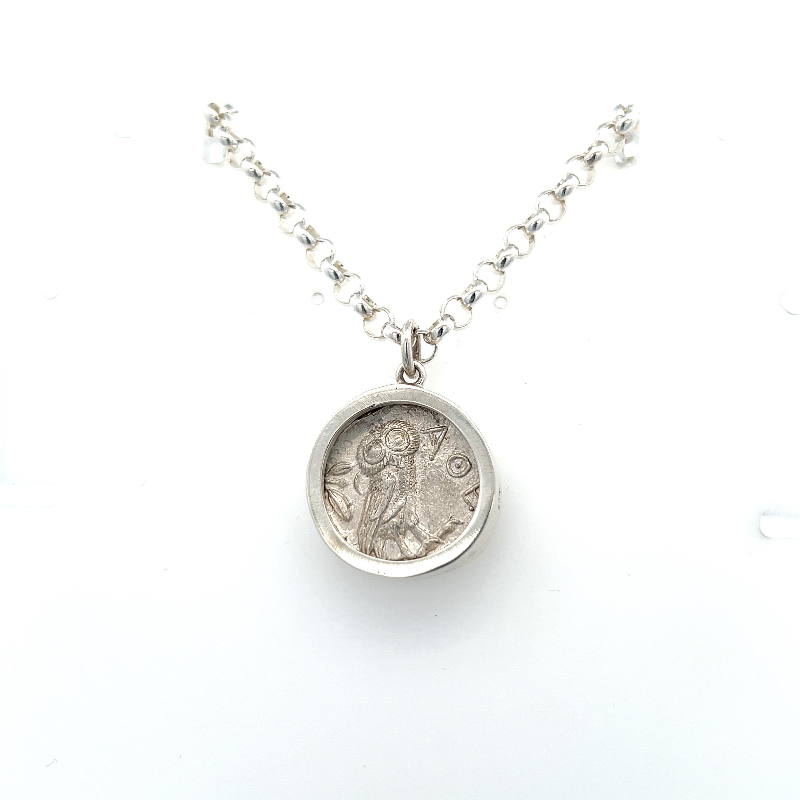 Athena Halskette Münzanhänger Echte antike griechische Athener Silber Tetradrachme (Klassisch-griechisch) im Angebot