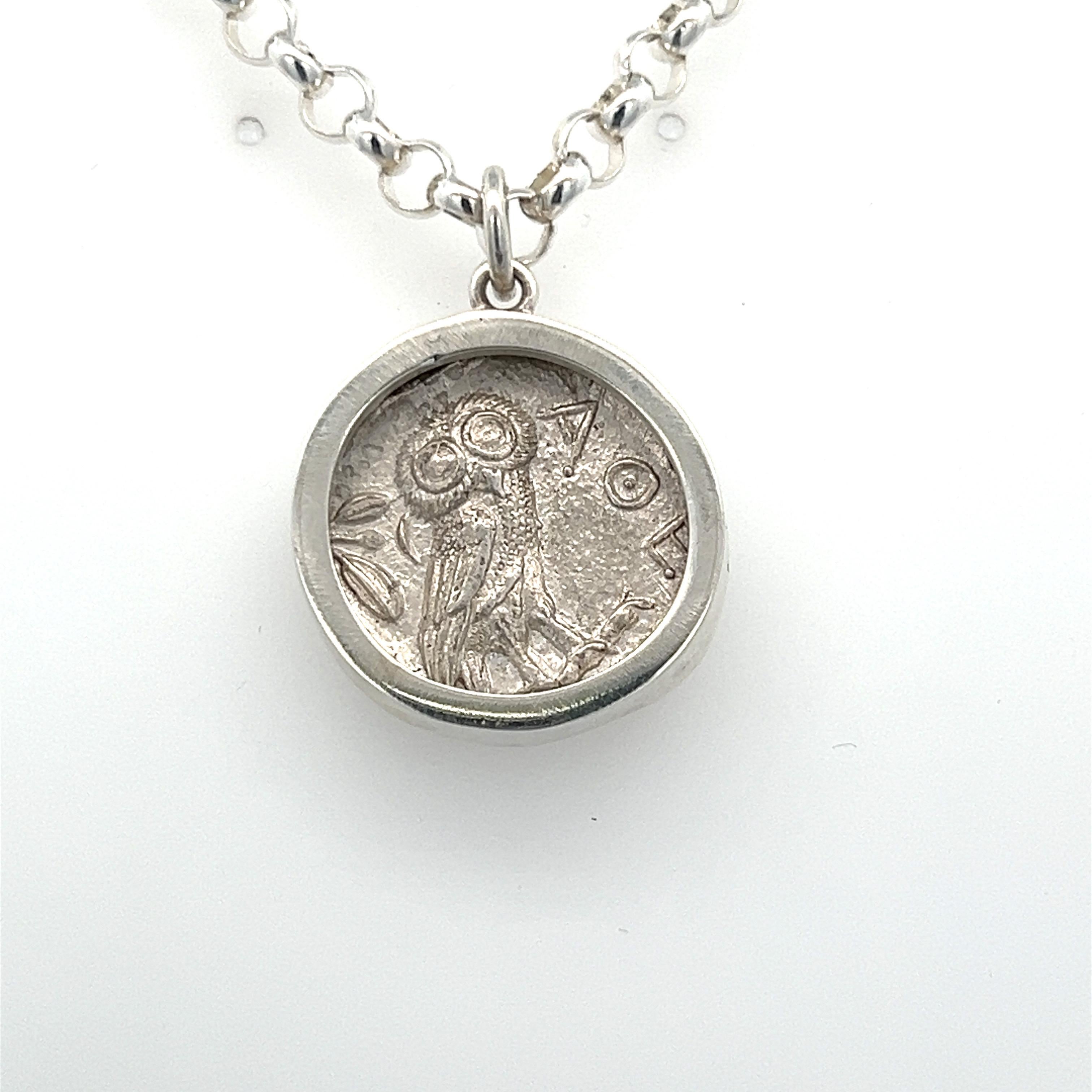 Athena Halskette Münzanhänger Echte antike griechische Athener Silber Tetradrachme im Zustand „Hervorragend“ im Angebot in London, GB