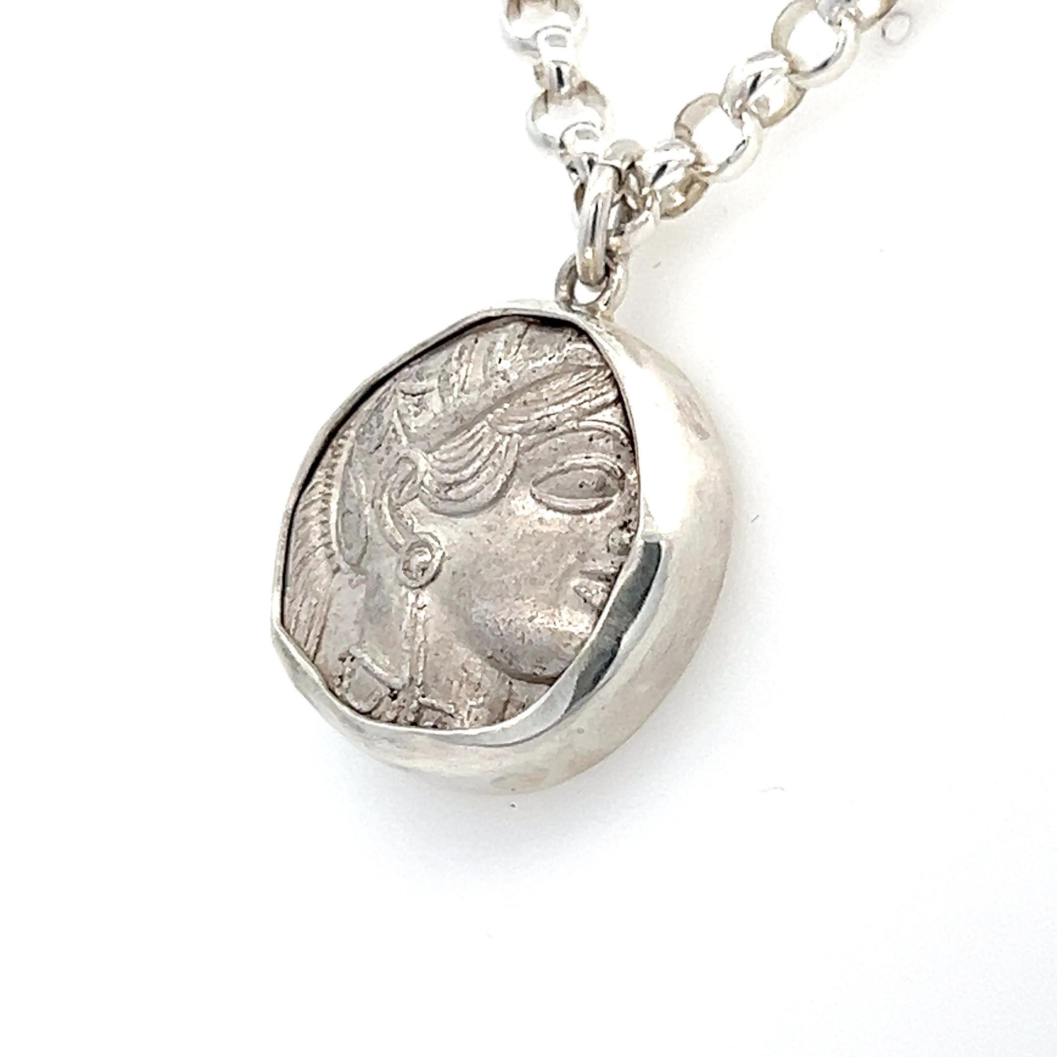 Athena Halskette Münzanhänger Echte antike griechische Athener Silber Tetradrachme für Damen oder Herren im Angebot