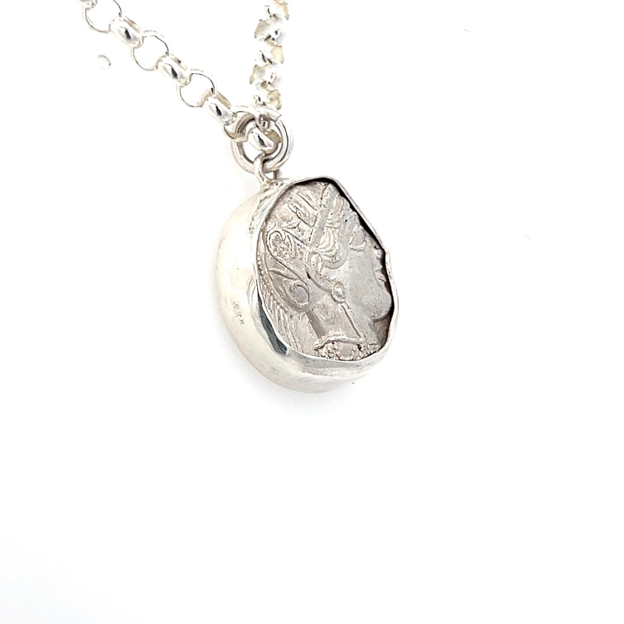 Athena Halskette Münzanhänger Echte antike griechische Athener Silber Tetradrachme im Angebot 1