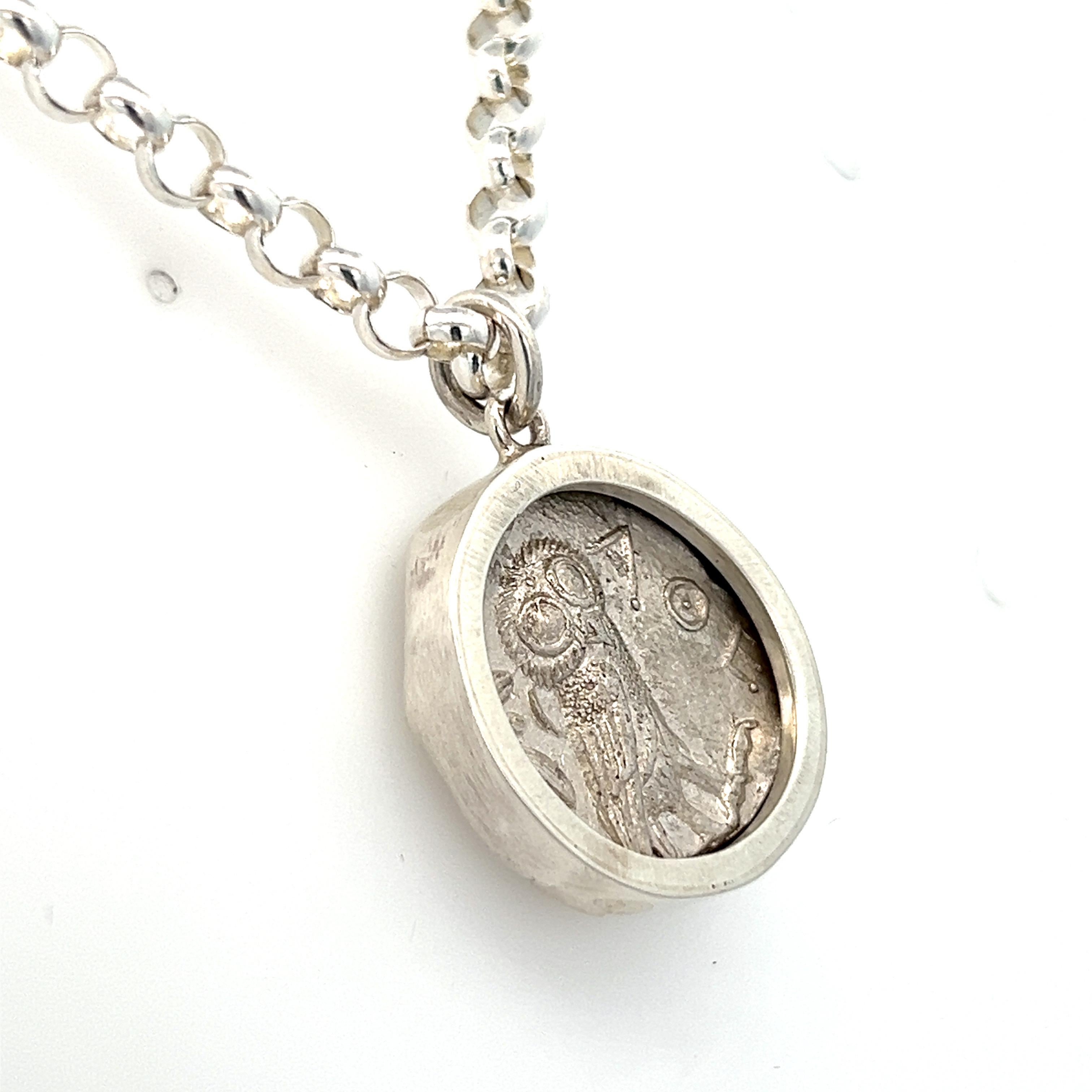 Athena Halskette Münzanhänger Echte antike griechische Athener Silber Tetradrachme im Angebot 4
