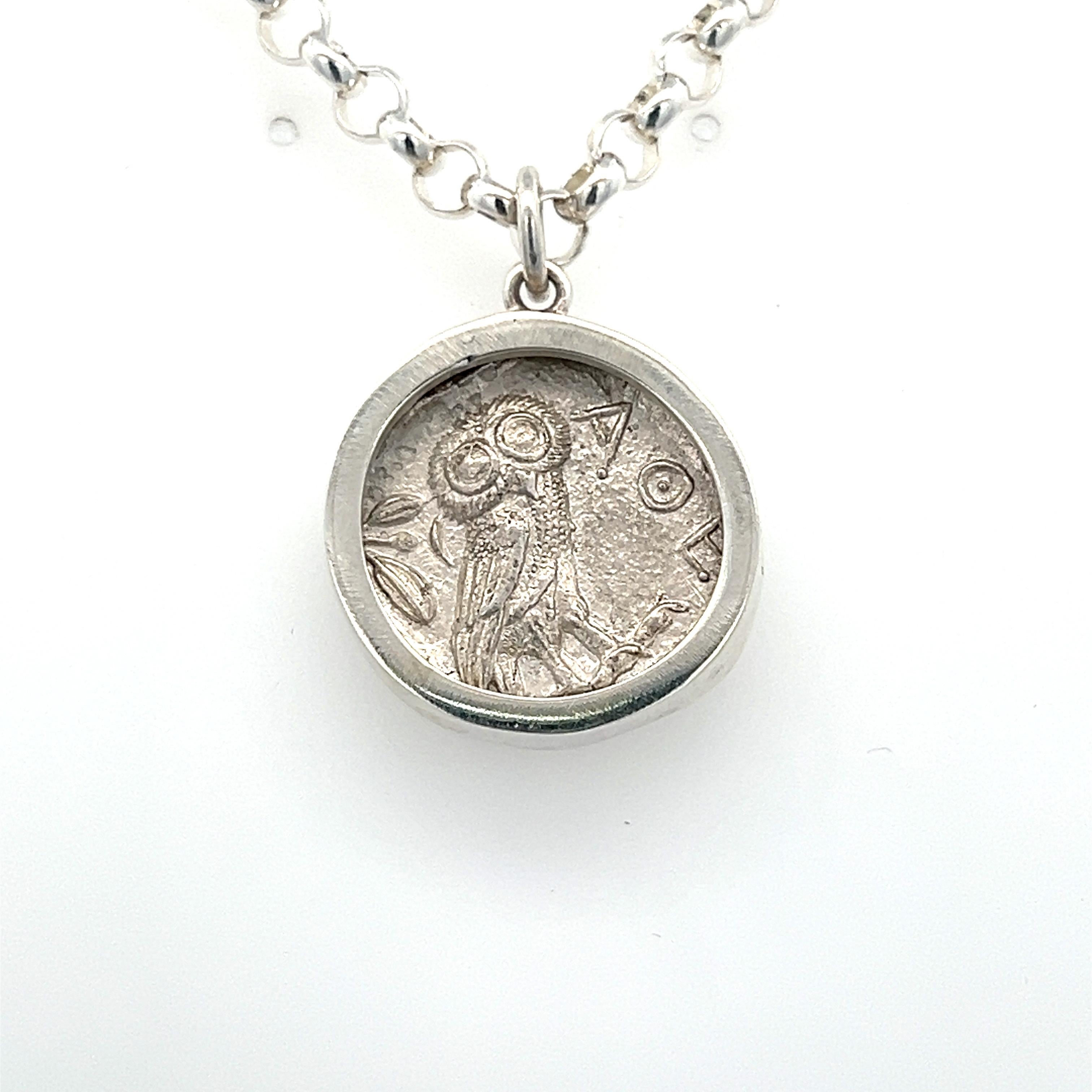 Athena Halskette Münzanhänger Echte antike griechische Athener Silber Tetradrachme im Angebot 5