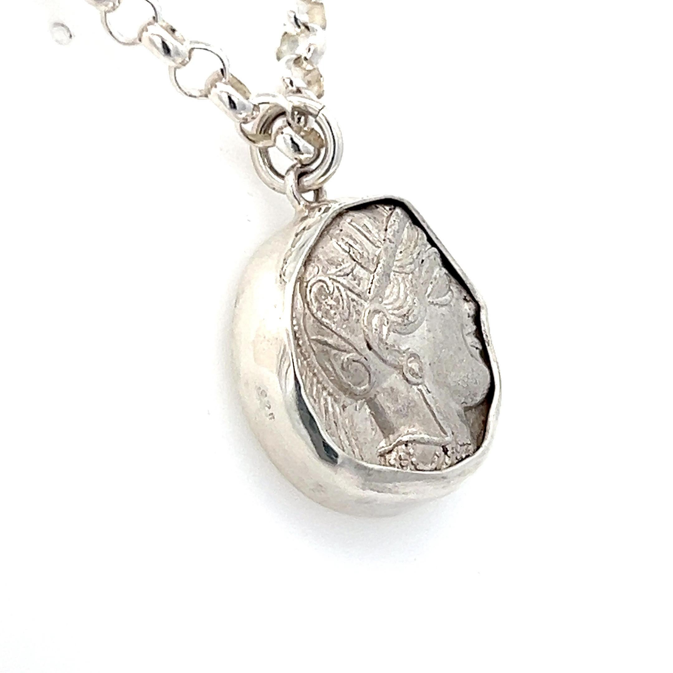 Athena Halskette Münzanhänger Echte antike griechische Athener Silber Tetradrachme im Angebot 6