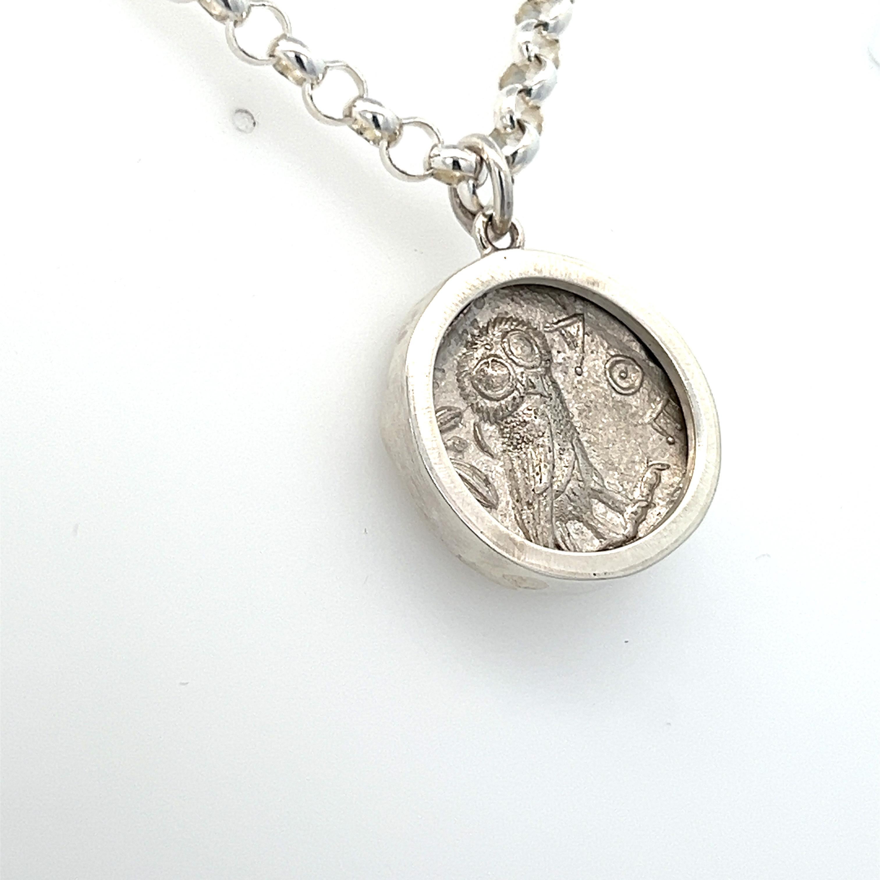 Athena Halskette Münzanhänger Echte antike griechische Athener Silber Tetradrachme im Angebot 7