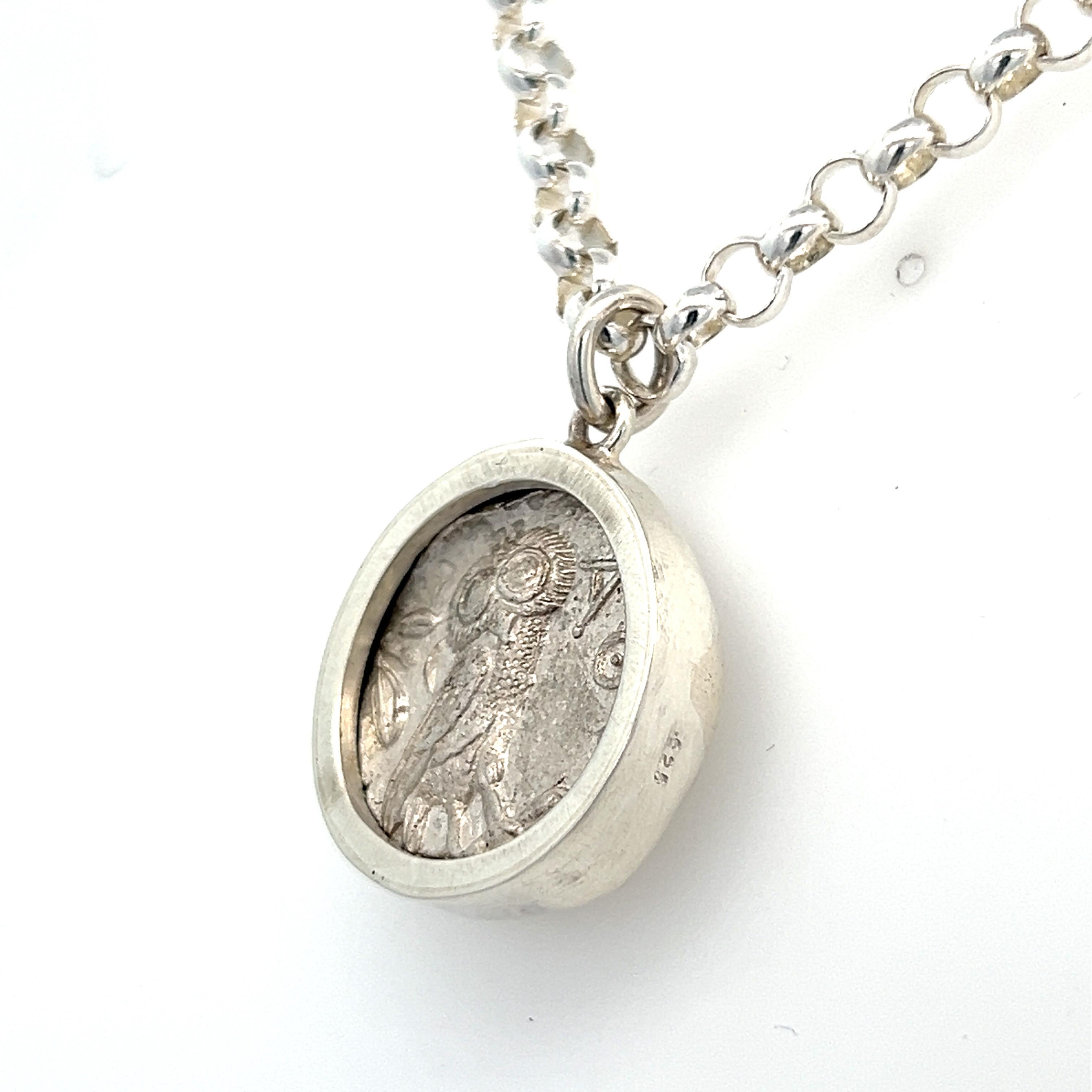 Athena Halskette Münzanhänger Echte antike griechische Athener Silber Tetradrachme im Angebot 8