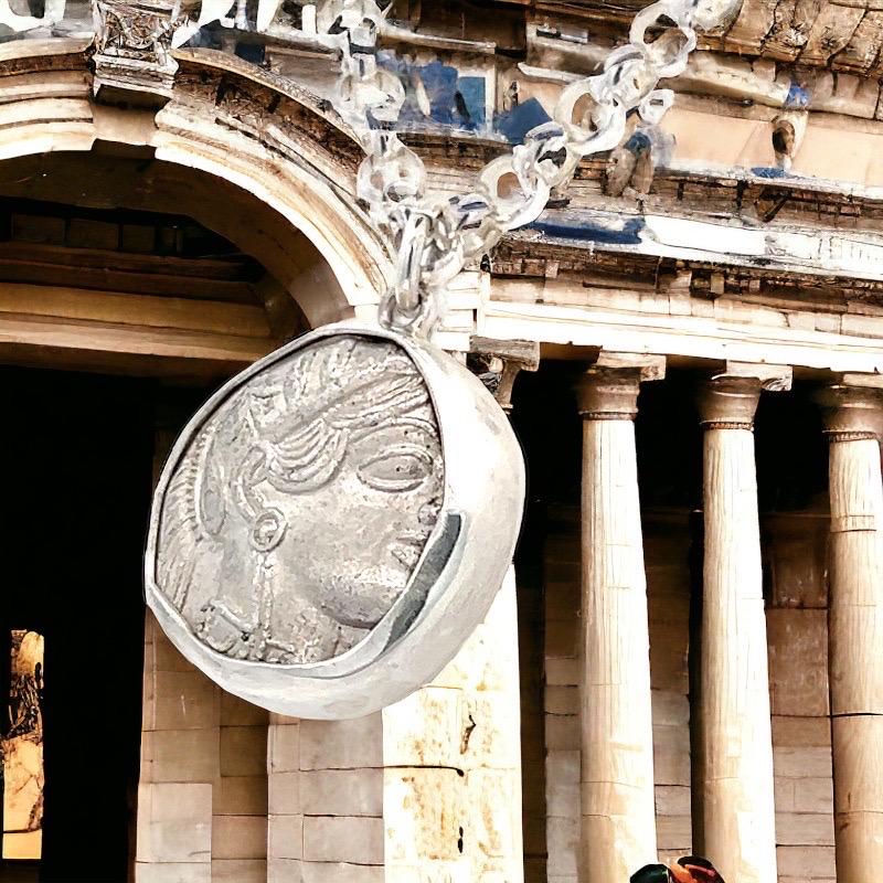 Athena Halskette Münzanhänger Echte antike griechische Athener Silber Tetradrachme im Angebot 9