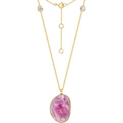 12.10 Carat Ruby Diamond Rose Cut 18 Karat Yellow Gold Tresor Pendant Necklace