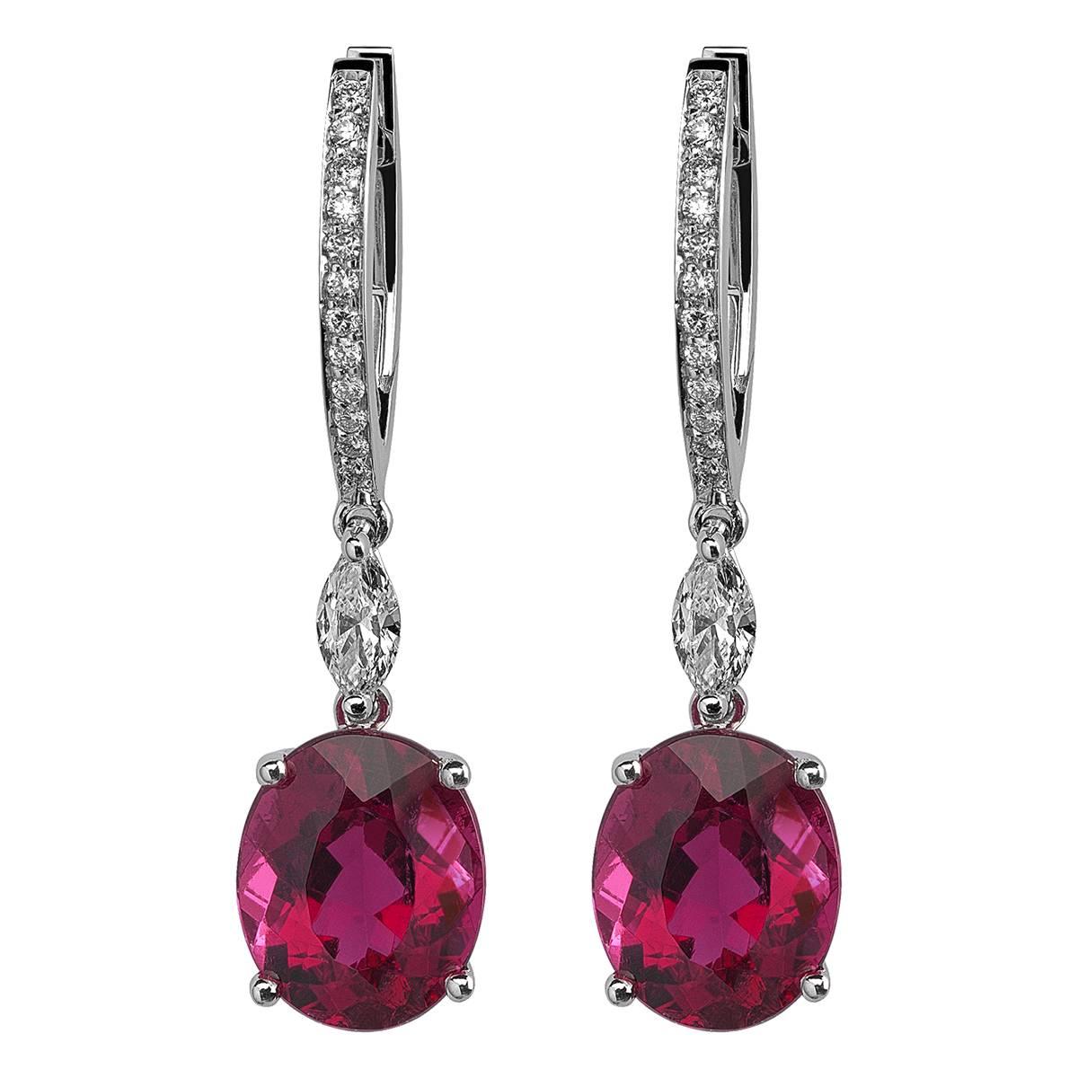 Monseo Rubellite and Diamond White Gold Drop Earrings For Sale