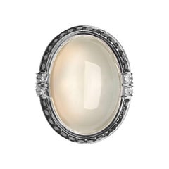 Monseo Moonstone Cabochon White Gold Large Cocktail Ring