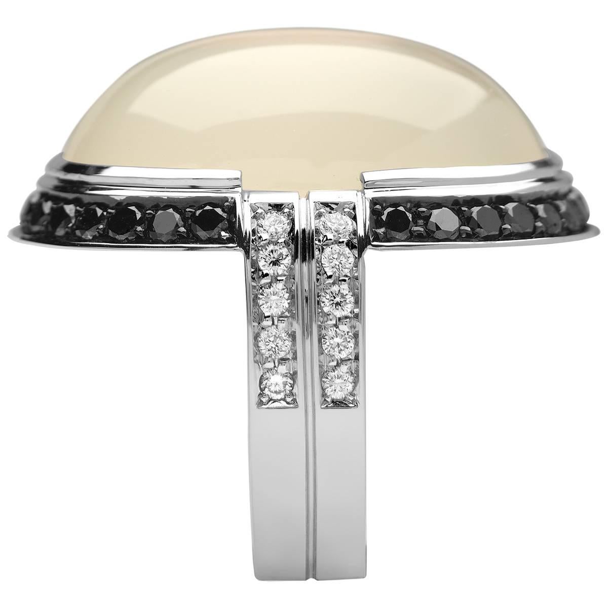Monseo Moonstone Cabochon White Gold Large Cocktail Ring For Sale