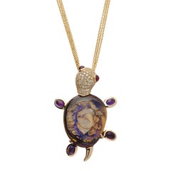 Monseo Opal, Amethyst and Ruby Yellow Turtle Yellow Gold Brooch