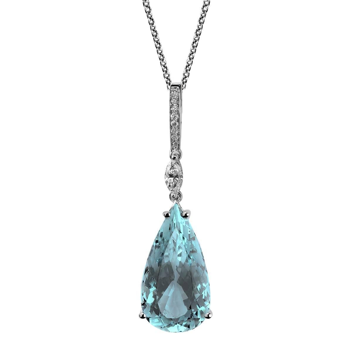 Monseo 11.04 carat Pear Shape Aquamarine Diamond Gold Pendant Necklace For Sale