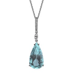 Monseo 11.04 carat Pear Shape Aquamarine Diamond Gold Pendant Necklace