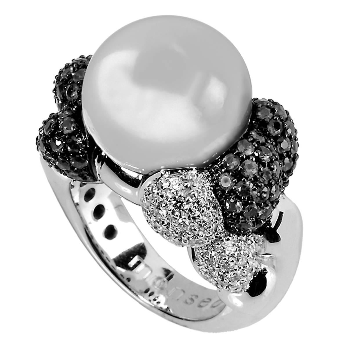 Monseo South Sea Pearl Diamond White Gold Cocktail Ring For Sale