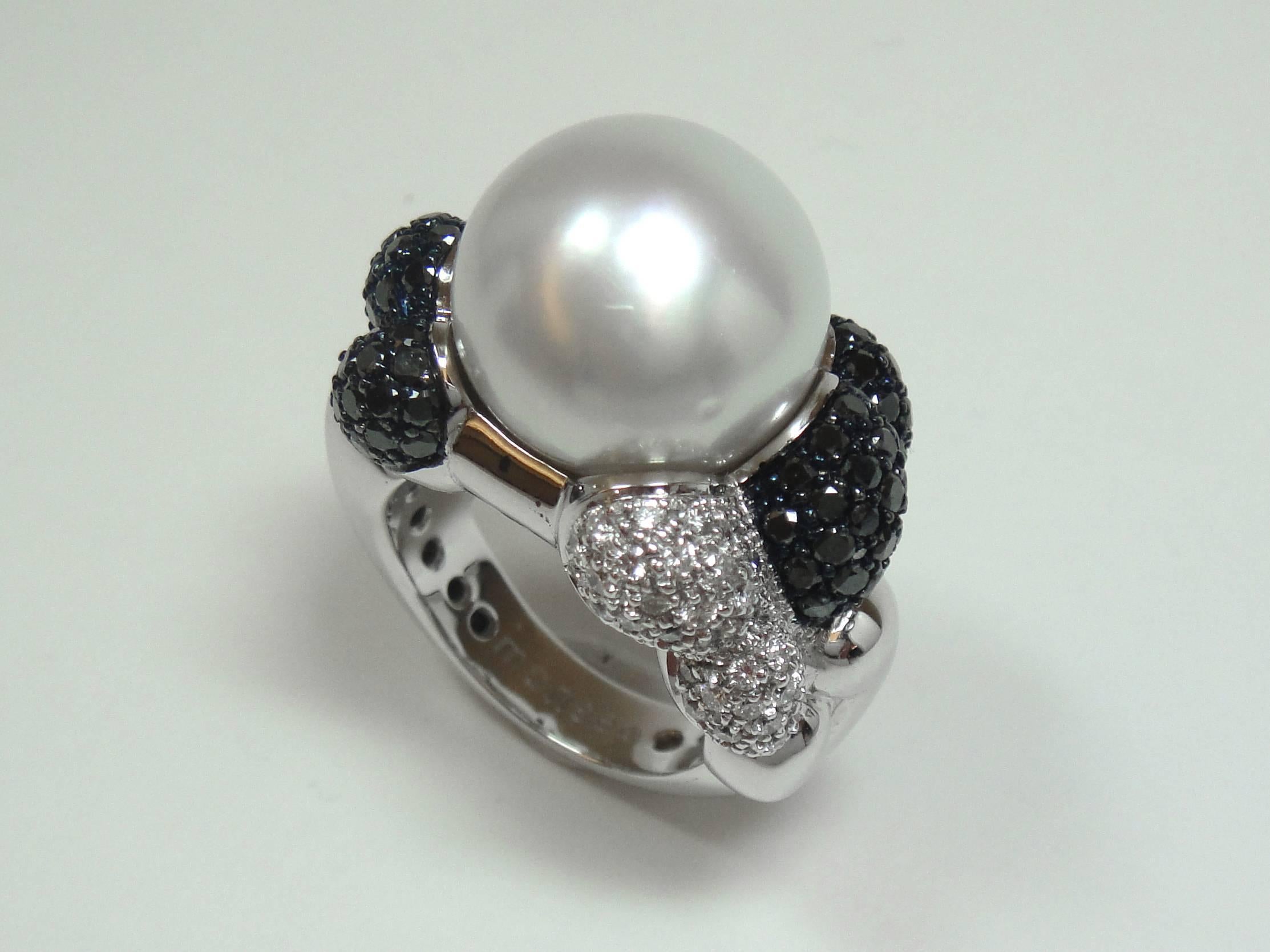 Modern Monseo South Sea Pearl Diamond White Gold Cocktail Ring For Sale