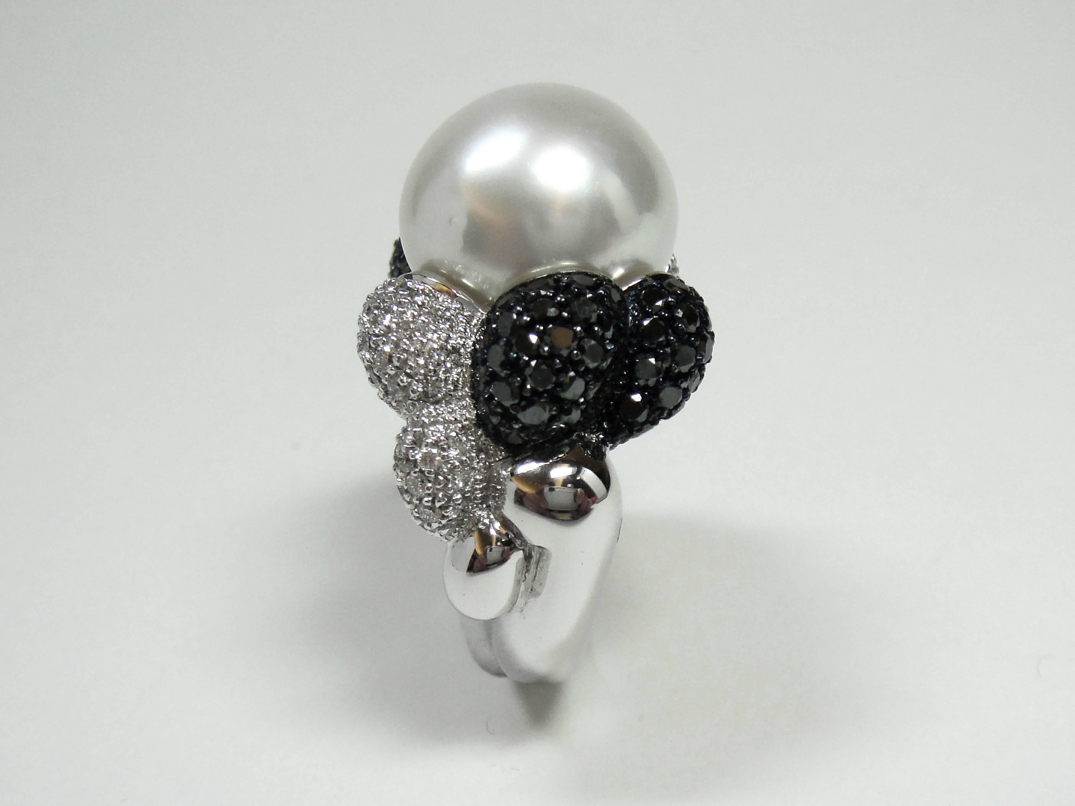 Monseo South Sea Pearl Diamond White Gold Cocktail Ring In New Condition For Sale In Porto, PT