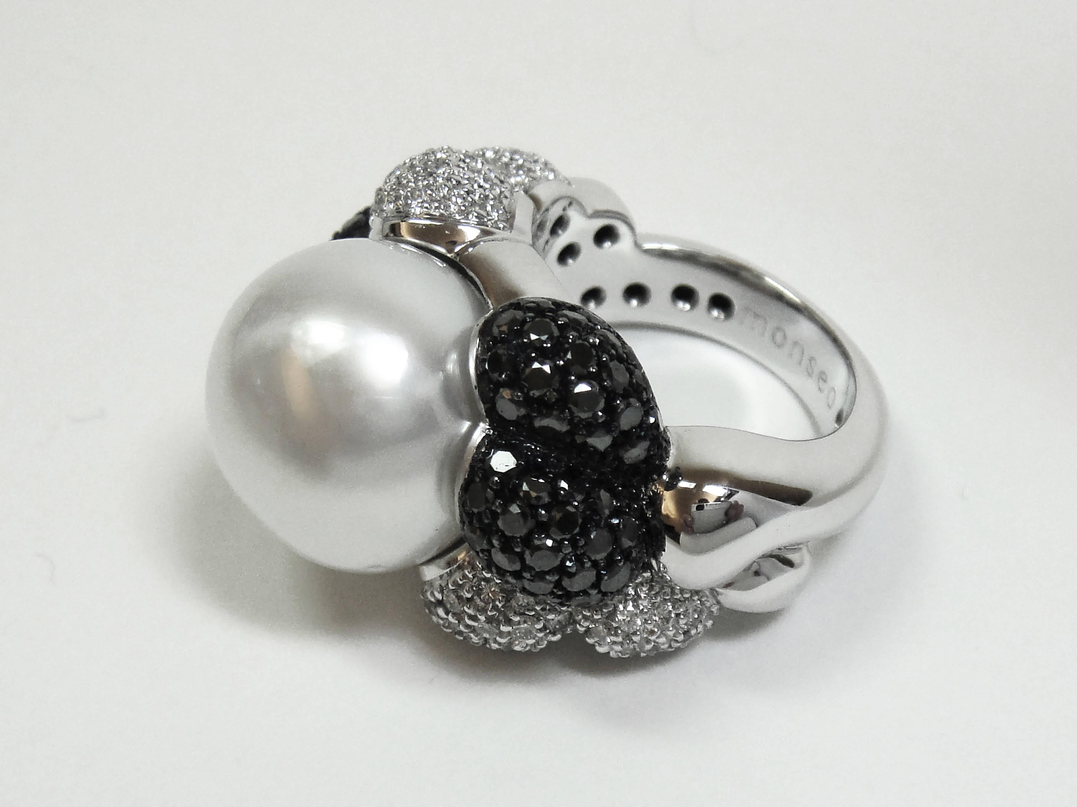 Women's Monseo South Sea Pearl Diamond White Gold Cocktail Ring For Sale