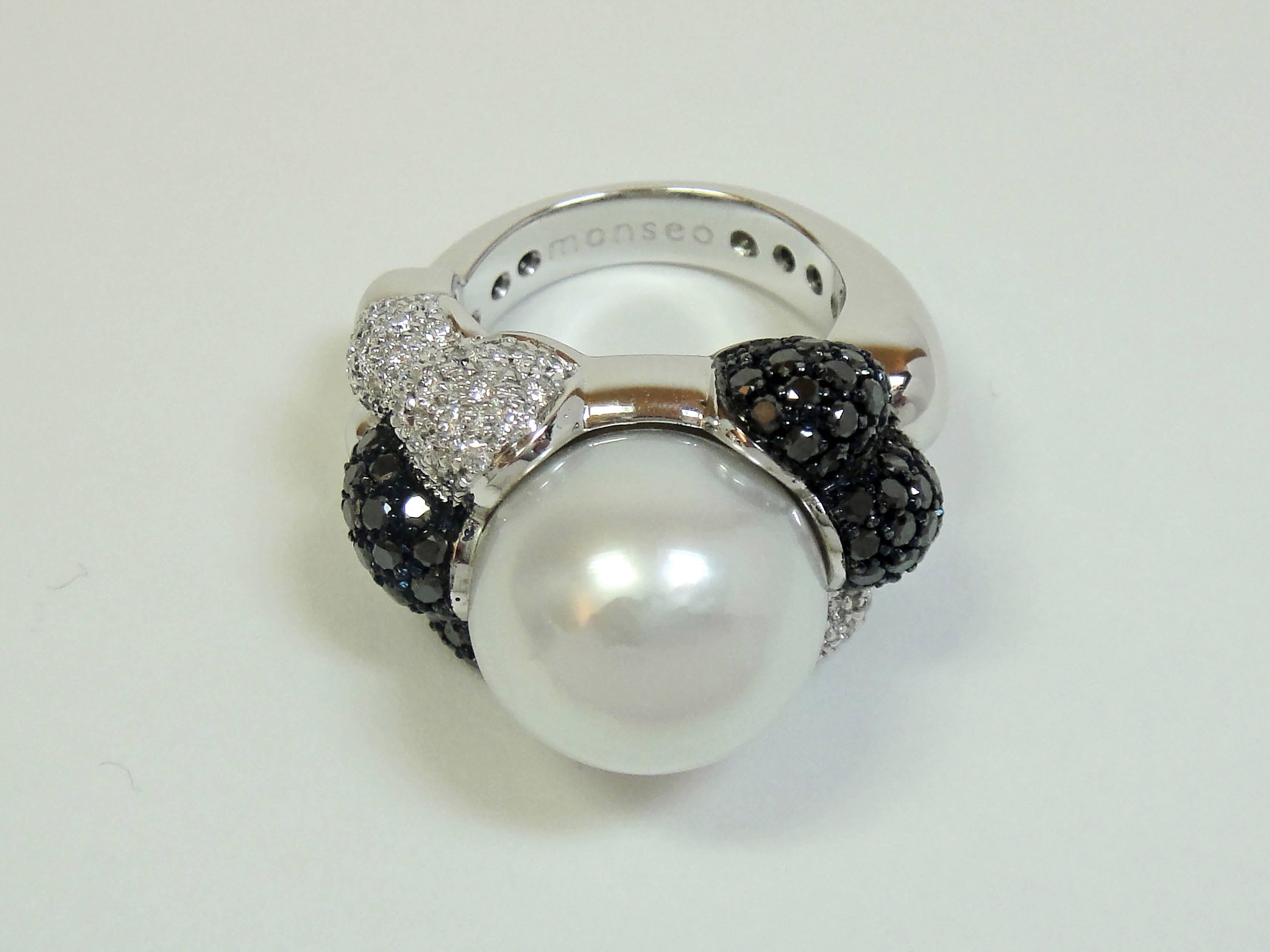 Monseo South Sea Pearl Diamond White Gold Cocktail Ring For Sale 2