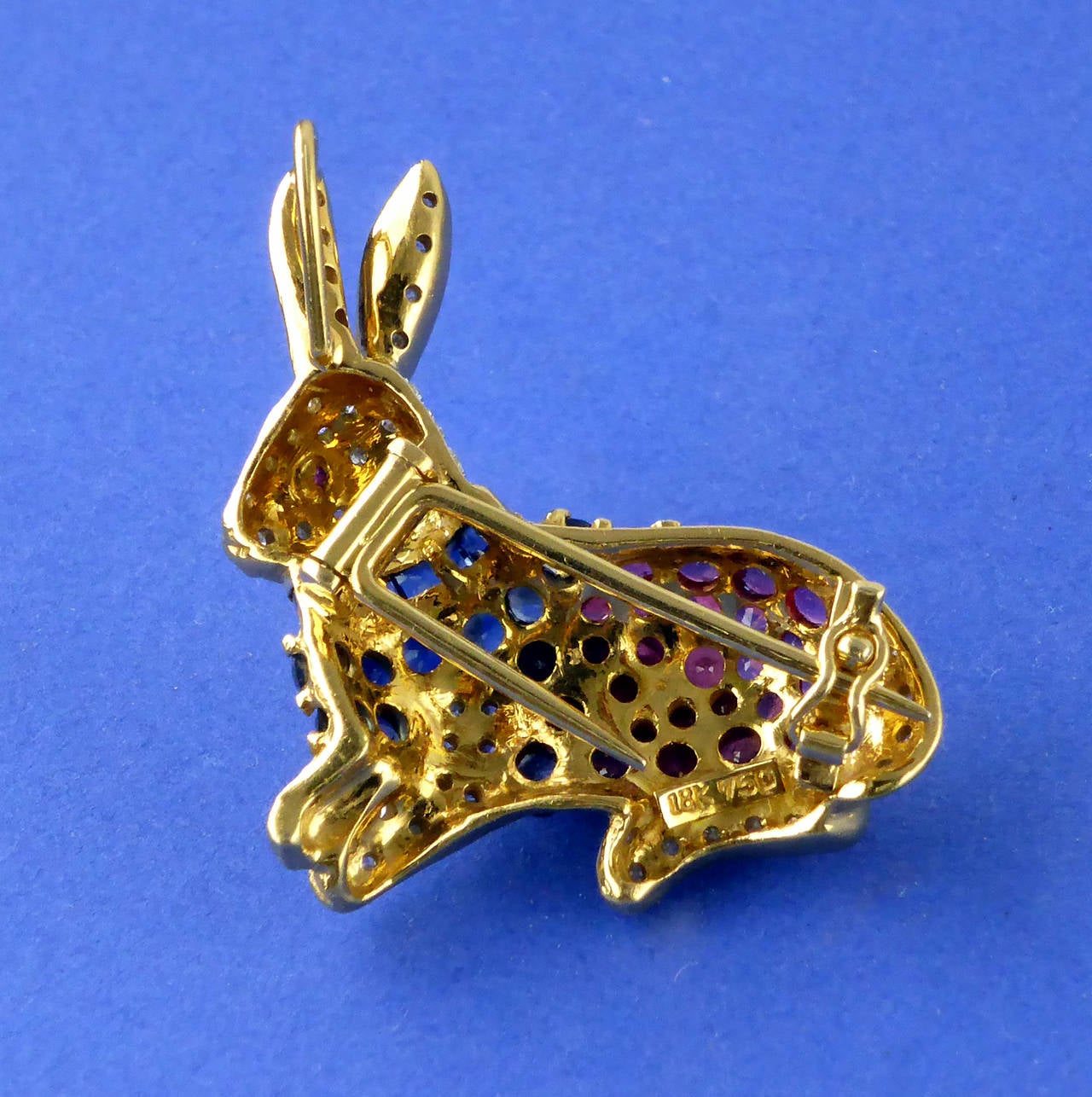 Ruby Sapphire Diamond Gold Rabbit Brooch/Pendant 2