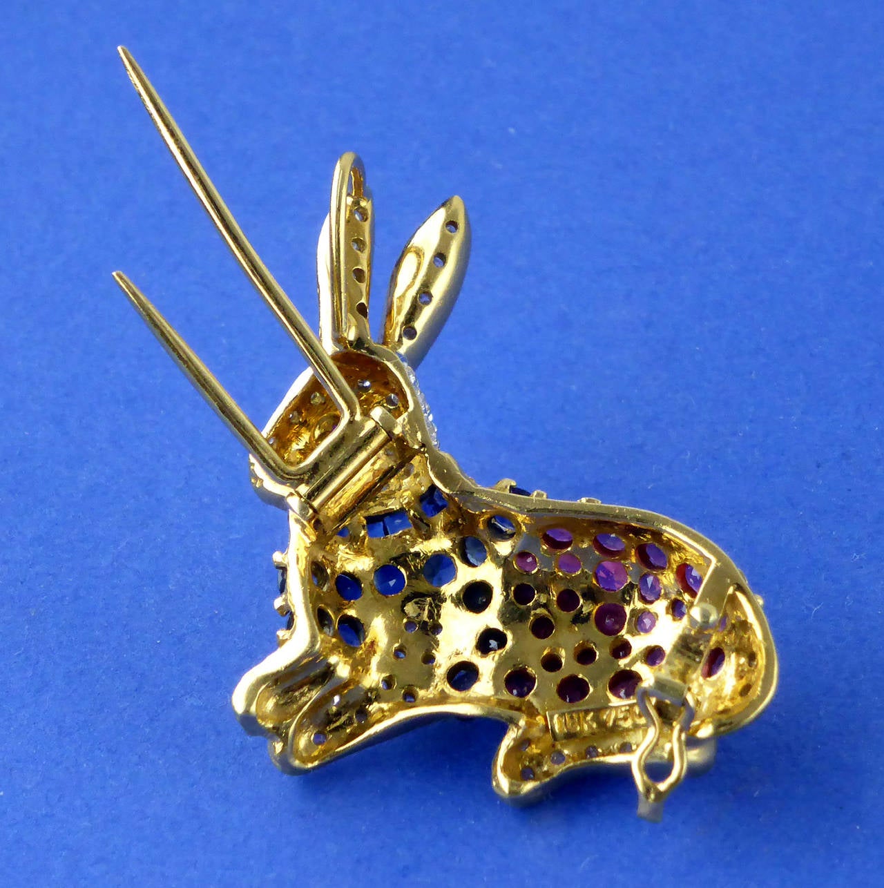 Ruby Sapphire Diamond Gold Rabbit Brooch/Pendant 3